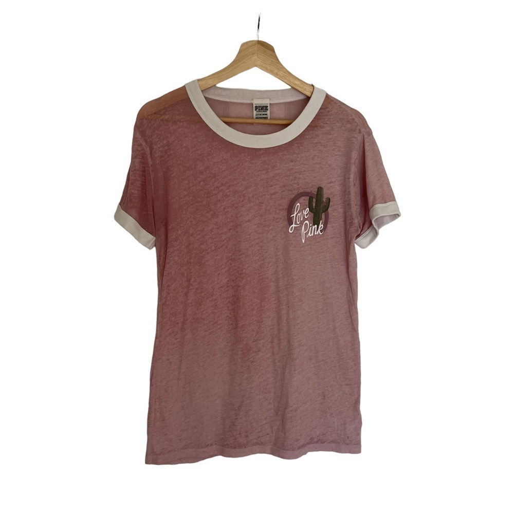 Victoria’s Secret PINK crewneck ringer tee sheer size small